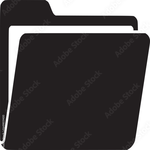 A black and white illustration of an open folder icon on a plain white background simple design