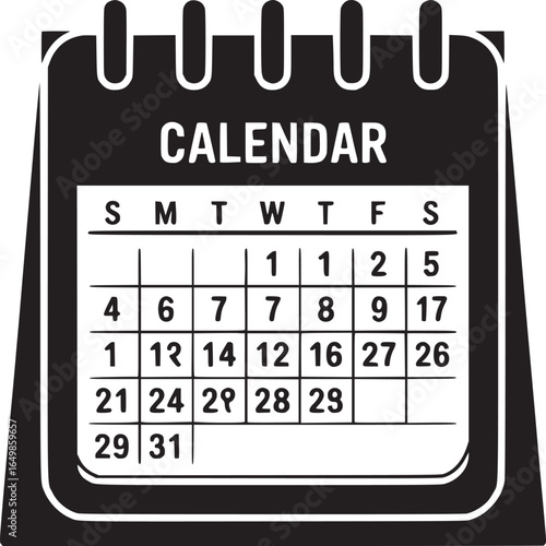 Illustration of a black and white calendar with days of the week and dates visible
