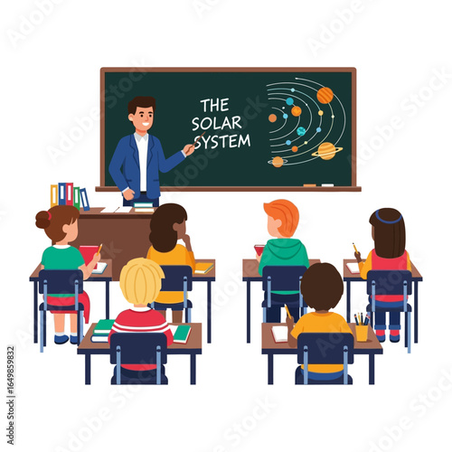 The Solar System Lesson: A teacher captivates pupils with a vibrant and instructive lesson on the solar system.