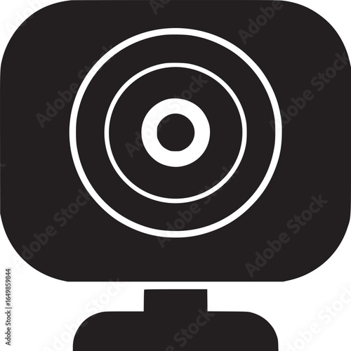 A simple black and white illustration of a webcam with concentric circles on a white background