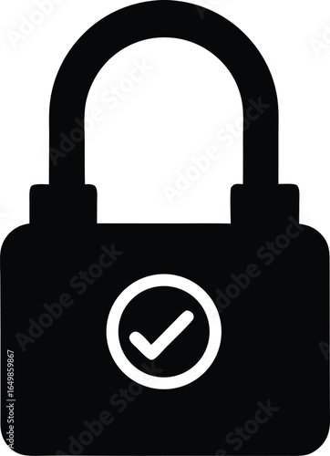 Lock check icon vector. black web security lock icon.  lock tick mark icon. cyber security symbol. web security and lock icon for mobile app, ui and website. vector illustration on transparent back