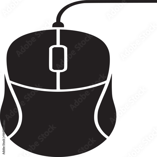 Isolated black computer mouse with cable on white background in a simple vector illustration