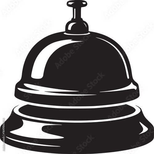 A black and white illustration of a service bell with a simple design on a light gray background tone