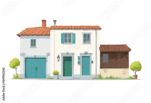 Casa com arquitetura antiga estilo vintage. Ilustração vetorial.