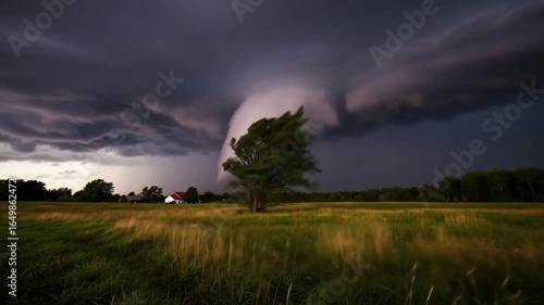 Majestic Nature's Fury: A Powerful Storm Over Rural Landscape