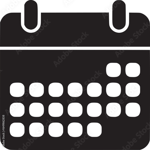 A black and white calendar icon with rounded corners and a simple design on a white background blank days