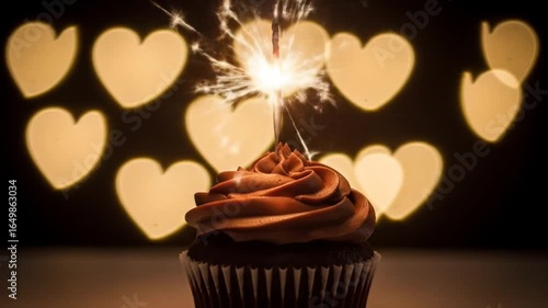 Chocolate Cupcake with Sparklers and Hearts