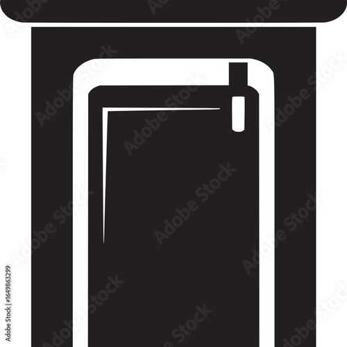 A simple black and white illustration of a closed door with a frame and a handle detail on the door