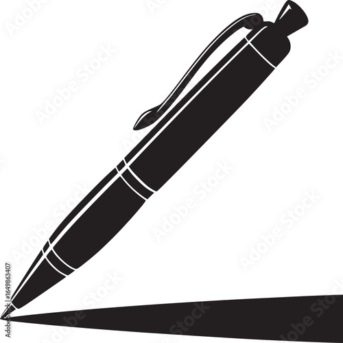 Illustration of a black and white pen with a shadow on a white background in a simple design