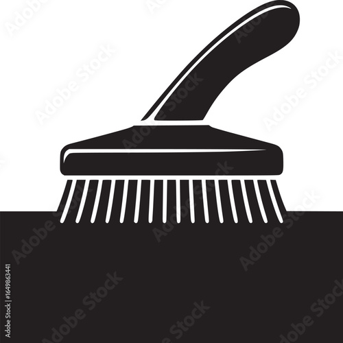 A black and white illustration of a cleaning brush sweeping across a dark surface in simple style