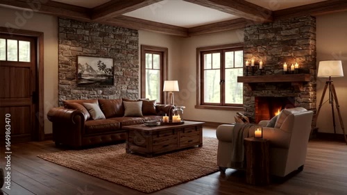 Cozy Cabin Living Room:Rustic Charm and Warmth