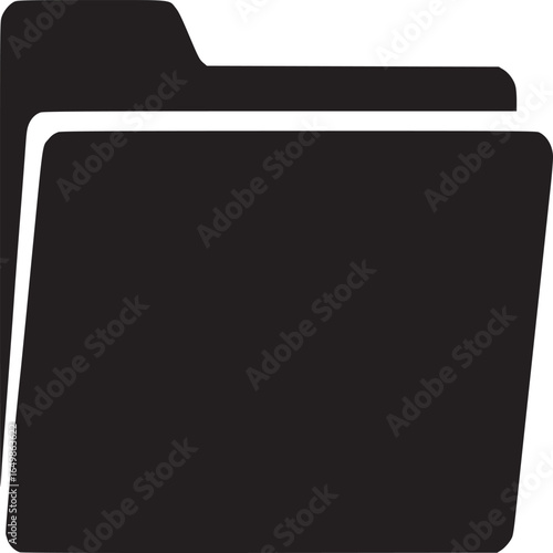 A black folder icon with a white outline on a white background in a simple graphic design style