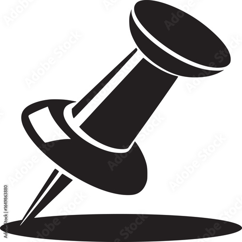 A simple black and white illustration of a pushpin with a shadow on a plain white background