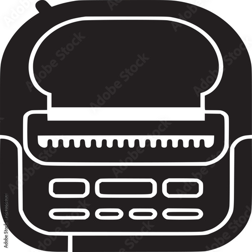 A minimalist black and white illustration of a point of sale system on a white background