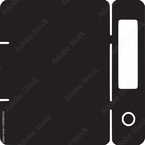 A minimalistic black and white illustration of a binder with a spine and a label area on white