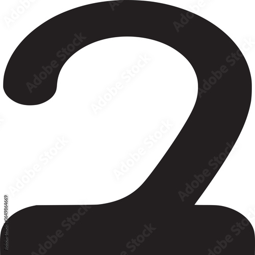 A simple graphic illustration of the number two in bold black against a white background center frame
