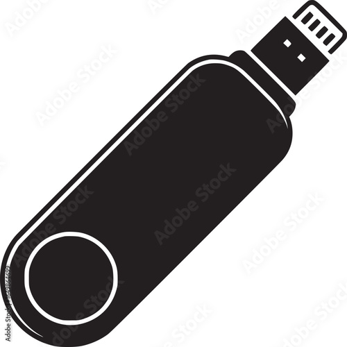 A minimalistic black and white vector illustration of a usb flash drive on a plain white background
