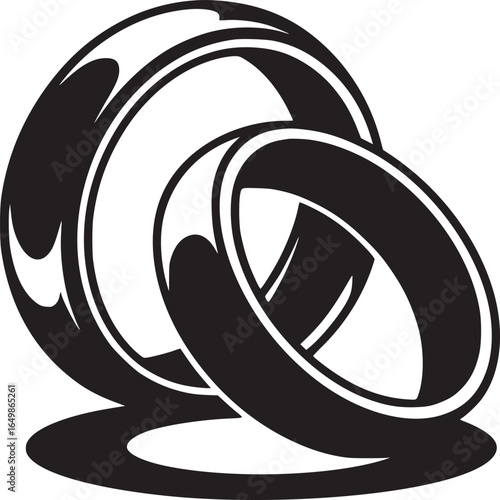 A graphic illustration of two overlapping rings with a shadow on a white background design element