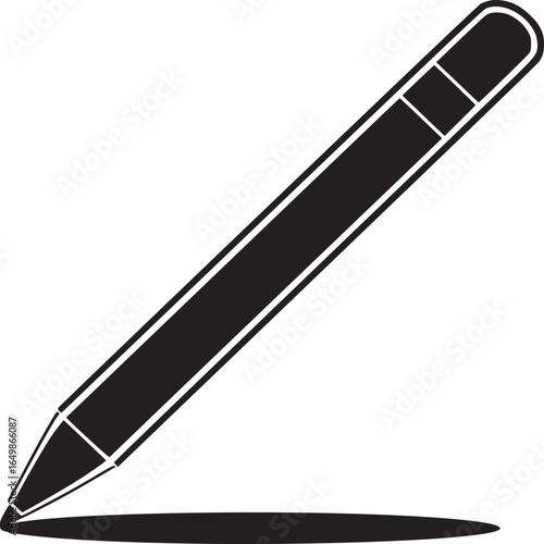 A black and white illustration of a stylus with a shadow on a plain white background art design