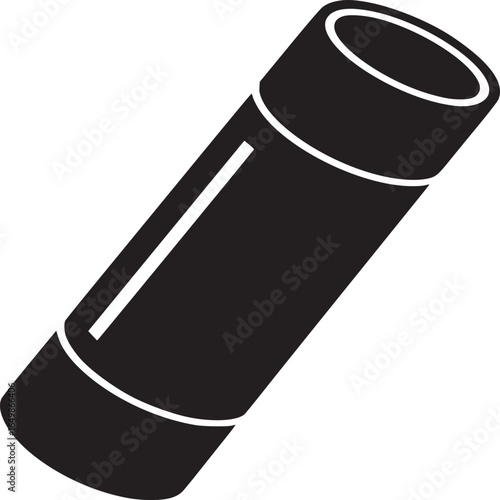A black tube with white accents on a white background in a simple and minimalist style illustration