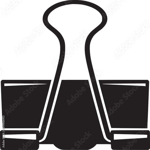 A minimalist black binder clip illustration against a white background in a simple graphic style