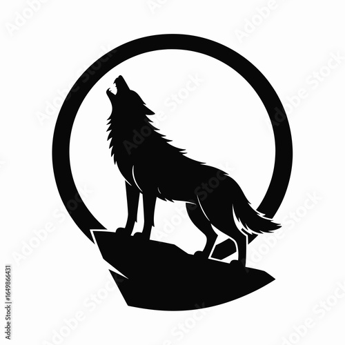 A single vector silhouette of a Wolf howling at the Full Moon, designed in a dramatic and eerie Halloween style 