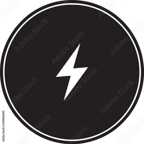 A black circle with a white border containing a white lightning bolt symbol on a white background Free Download A black circle with a white border containing a white lightning bolt symbol on a white background - GFXLoad