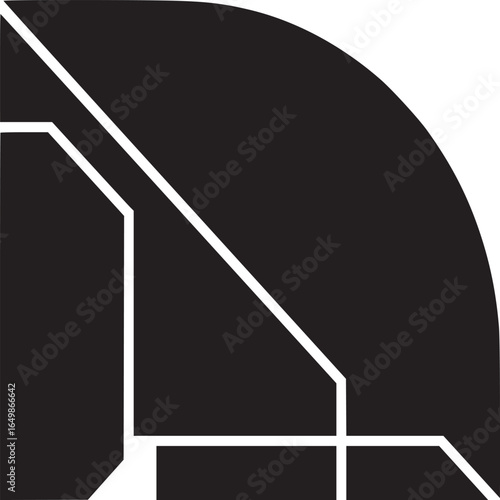 Abstract black shape with white lines forming geometric design on a white background in square format