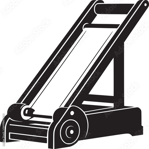 A black and white illustration of a conveyor belt system on a white background in vector format