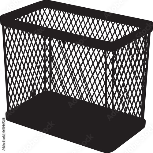 A black wire mesh rectangular desk organizer isolated on a white background in a studio shot style