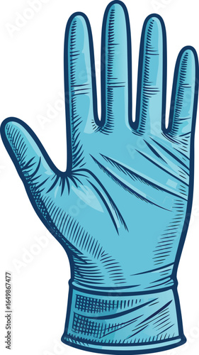 Blue medical glove hand open palm isolated on transparent background