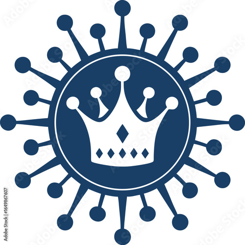 Crown inside a virus shape symbolizing a royal pandemic isolated on transparent background