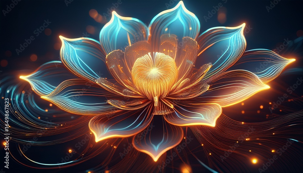 Obraz premium abstract circuit flower glowing in digital elegance