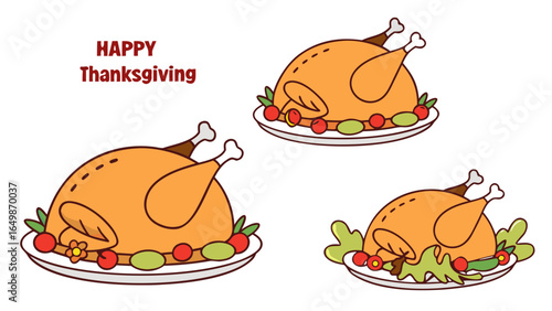 Cartoon Roasted Turkey Vector Illustration for Thanksgiving and Holiday Dinner