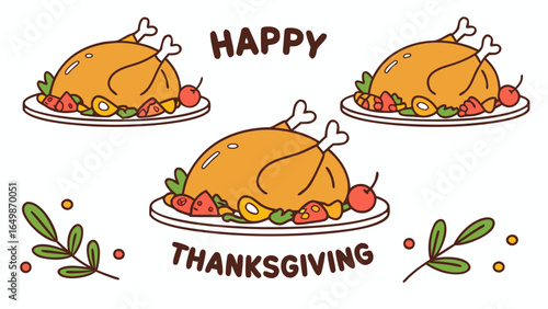 Cartoon Roasted Turkey Vector Illustration for Thanksgiving and Holiday Dinner
