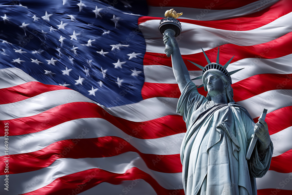 Naklejka premium statue of liberty and flag