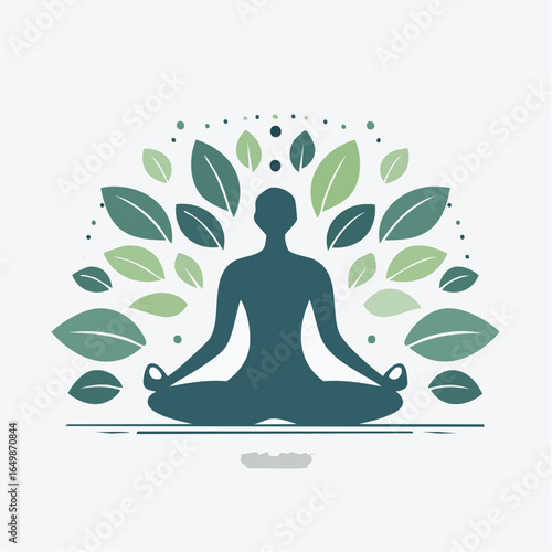 Flat minimalist vector icon of a person in yoga pose, symbolizing relaxation, mindfulness, and healthy lifestyle.