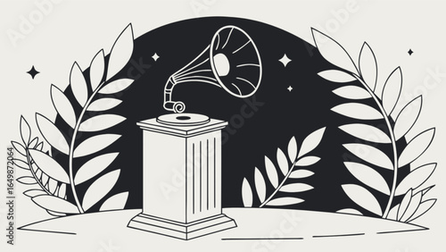 Vintage phonograph gramophone vector illustration antique record player music nostalgia audio equipment design