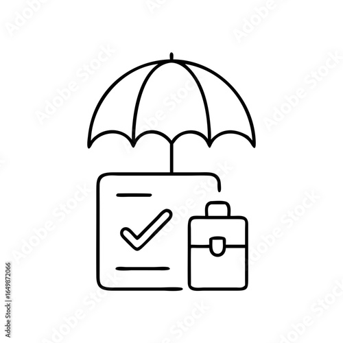 Travel insurance icon featuring an umbrella and briefcase