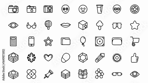 Collection of modern minimalist line art icons perfect for web design, app interfaces, and creative projects, ideal for digital marketing and branding