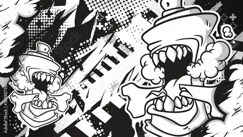 Urban Graffiti Spray Can Monster Vector Background
