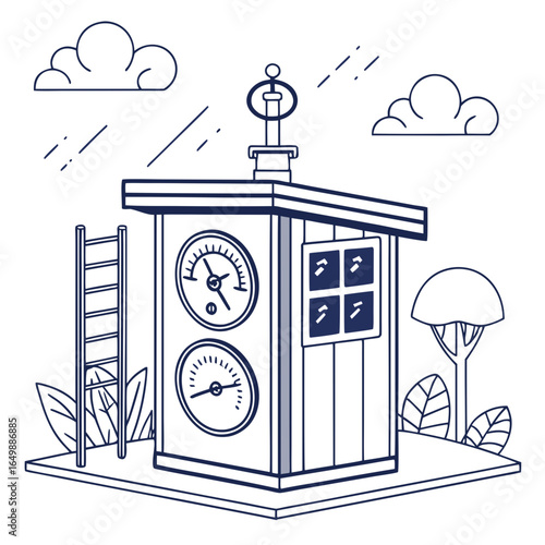 Weather station with sensors, minimalist flat vector.