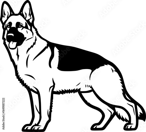 German shepherd dog full body standing side view outline vector
