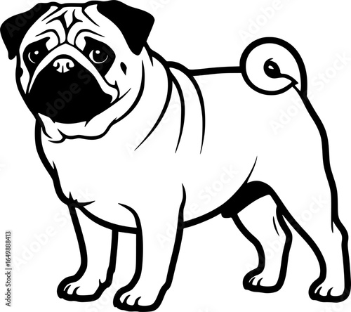 Pug dog full body standing side view outline vector
