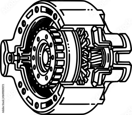 Electric vehicle motor cutaway outline vector
