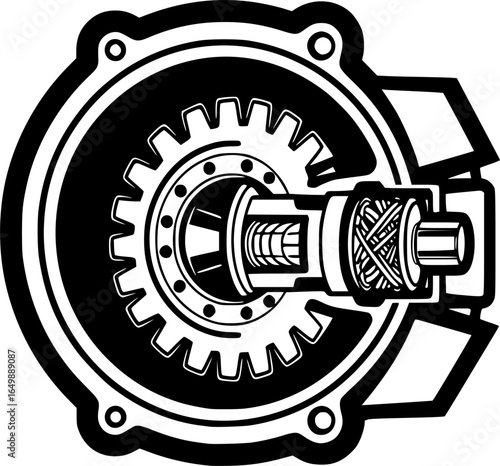 Electric vehicle motor cutaway outline vector
