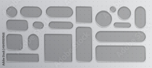 Liquid glass morphism vector ui elements showing frosted plates set for web interface. Modern graphic resource for background.