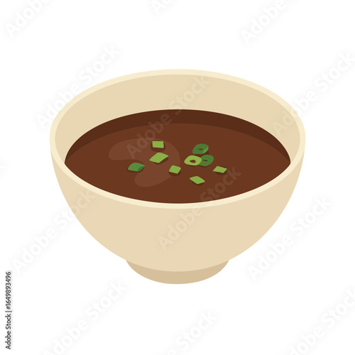 Vector illustration of bowl of miso soup on white background, food theme