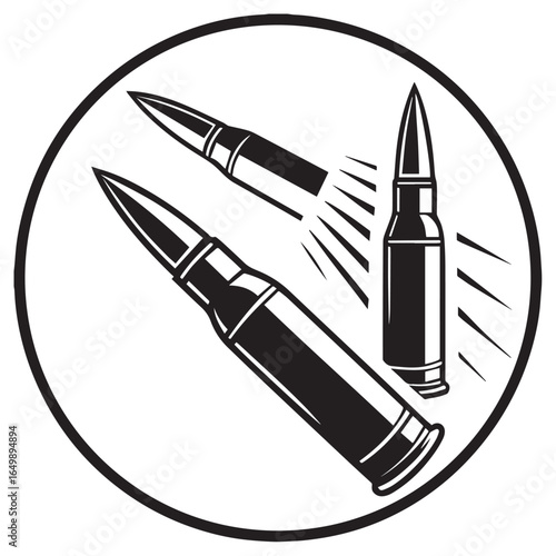 Three bullets in a circle isolated on white background, representing ammunition