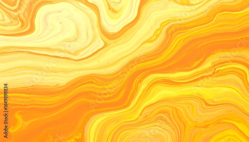Abstract painting with flowing, vibrant yellow and orange hues.